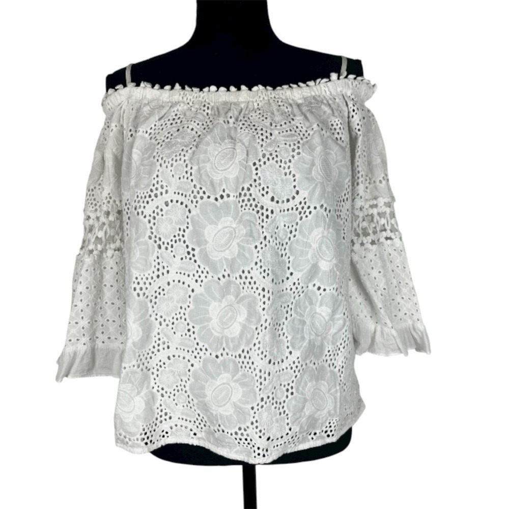Lilly Pulitzer White Eyelet Off Shoulder Lace Blouse Boho Size Medium